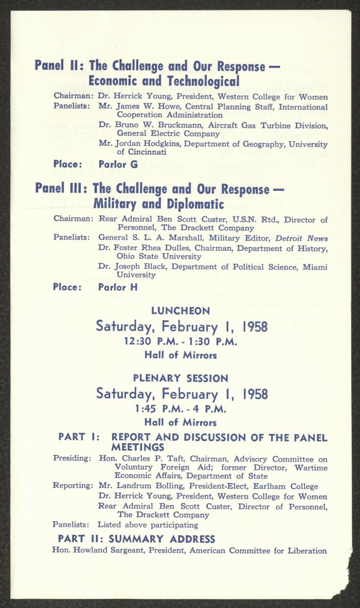 The Programme of the 5th Annual World Affairs Institute, Cincinnati, 1958