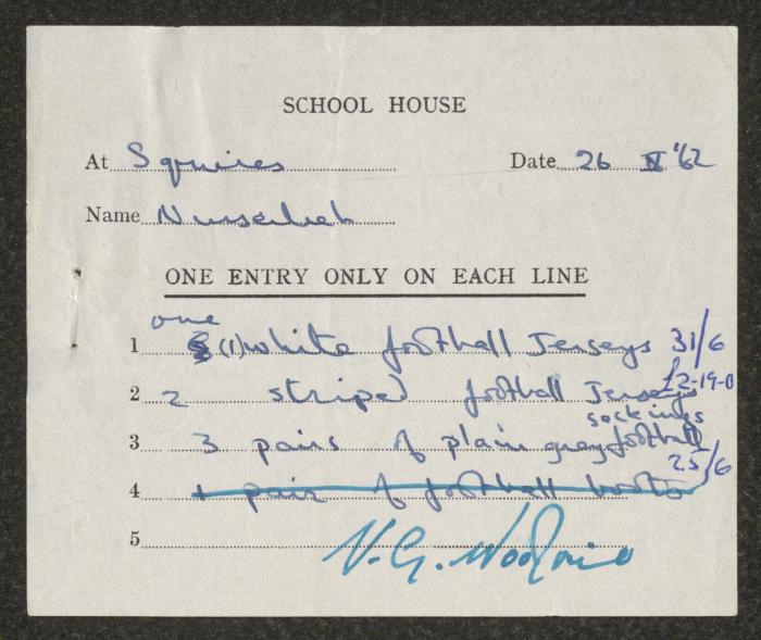 Invoices Issued to Zaki Nusseibeh from Rugby Schools, 1962