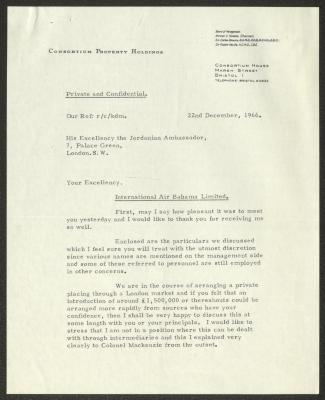 رسالة من نورمان ريكيت إلى أنور نسيبة، بريستول، 22 كانون الأول 1966