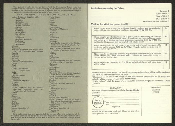 An International Driving Permit by the British Ministry of Transport for Anwar Nusseibeh, 6 August 1965