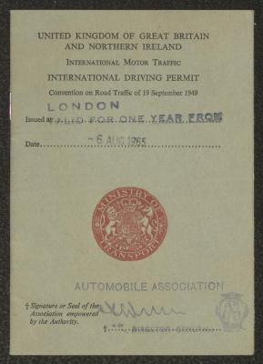 An International Driving Permit by the British Ministry of Transport for Anwar Nusseibeh, 6 August 1965