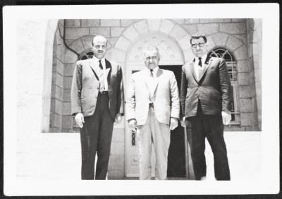 Abdel-Karim al-Alami and Two Men in Front of the PLO Headquarters, Jerusalem, 1964-65