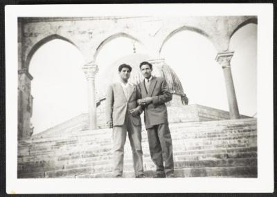 Abdel-Karim al-Alami with His Friend in Front of the Dome of the Rock, the 1940s