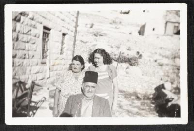 Lawaheth al-Khatib with Her Father and His Wife, 1938