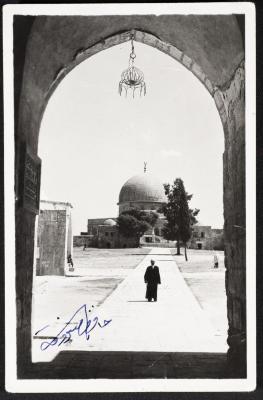 Hafez Sanduqa Walking in al-Aqsa Mosque Courtyard, the 1950s