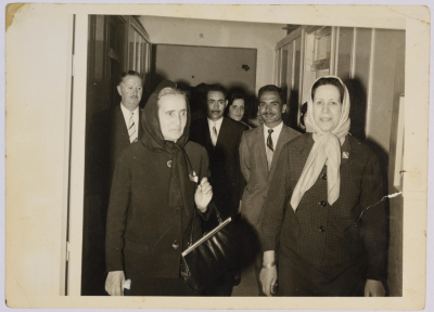 King Hussein of Jordan on his visit to the Arab Women Union Society in Nablus