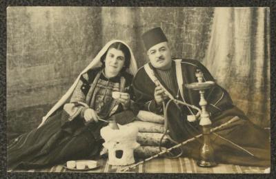 Maria Khalil Touma and Her Husband Zakharia abu Mahr in Traditional Clothing, Bethlehem, the 1960s 