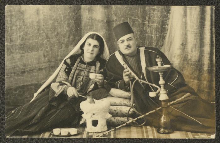 Maria Khalil Touma and Her Husband Zakharia abu Mahr in Traditional Clothing, Bethlehem, the 1960s 