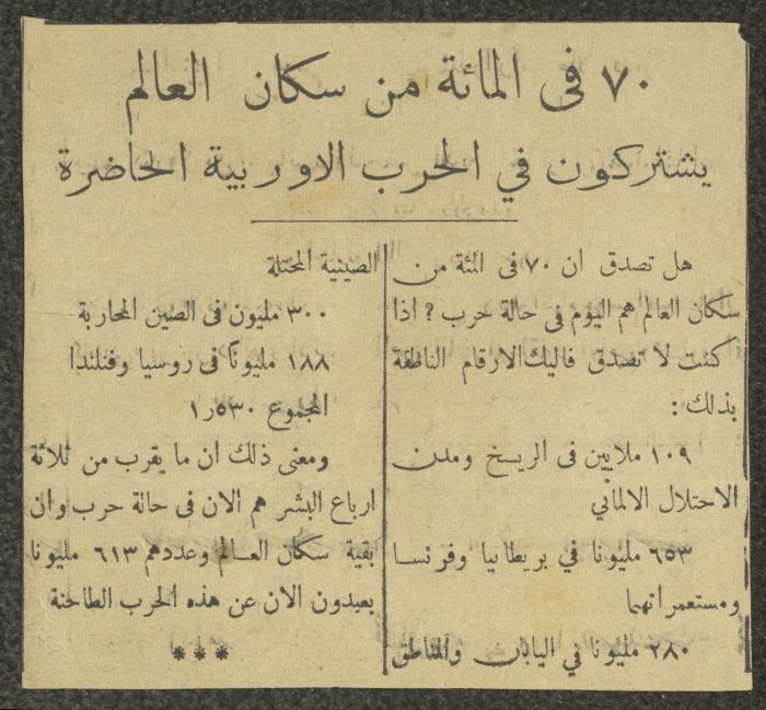 خبر عن الحرب العالمية الثانية، مطلع أربعينيات القرن العشرين