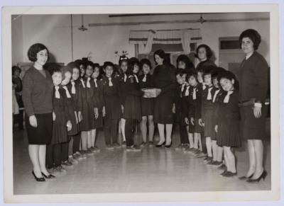 The Scout Group of Dar al-Yatemat School affiliated with the Arab Women Union Society in Nablus during their honoring ceremony