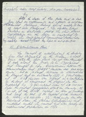 A Draft Report on the First Modern Soap Factory by Khalil Touma, Beit Jala