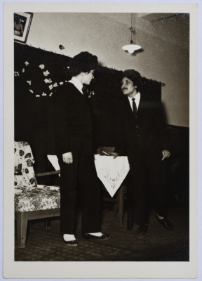 Two students from Dar al-Yatemat during a theatrical performance at Homecoming