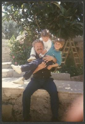 Adel Tartir with His Children Yazan and Alaa, Ramallah, 13 May 1990