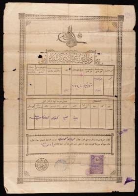 "An Ottoman Birth Certificate" for Mohammad Yousef, 1881