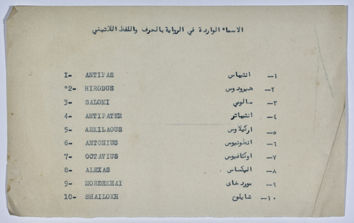 Characters of a Play Written by Yaʿqub ash-Shaumaly