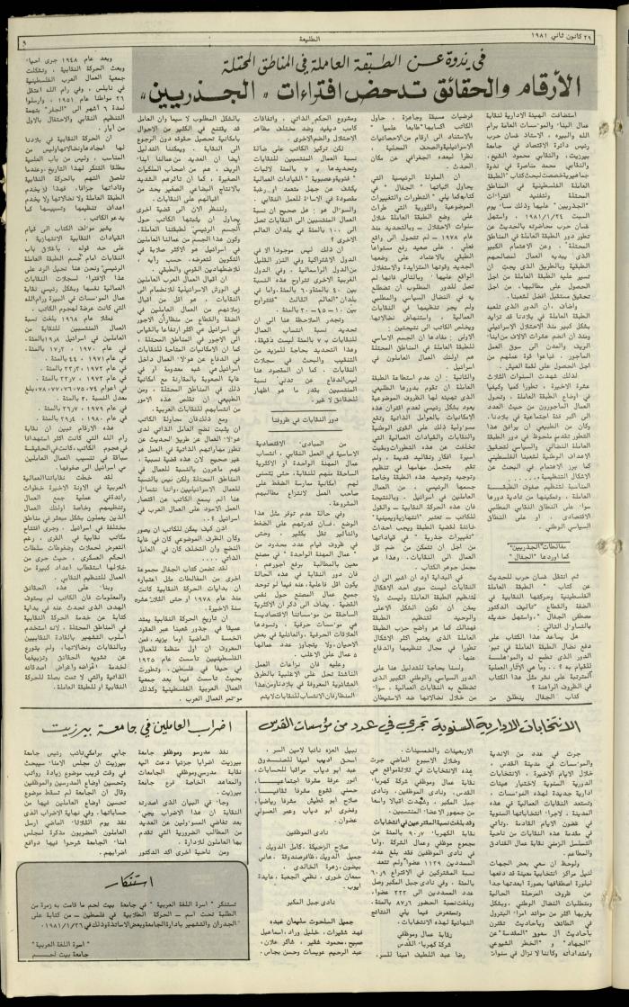 العدد مئة واثنان وخمسون من جريدة الطليعة، 29 كانون الثاني1981