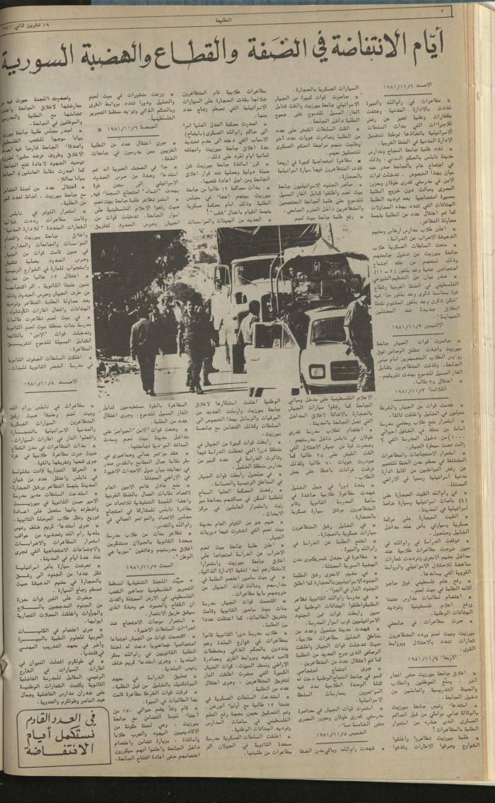 العدد مئة وخمسة وتسعون من جريدة الطليعة، 19 تشرين الثاني 1981.