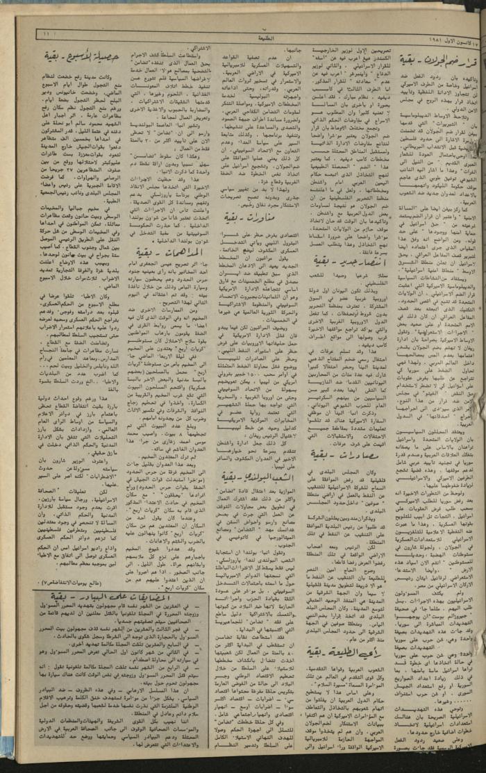 العدد 198 من جريدة الطليعة، 17 كانون أول 1981