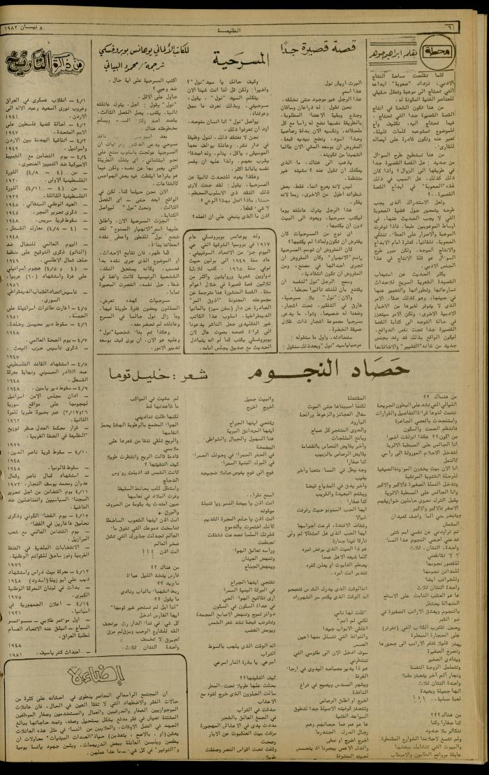 العدد 214 من جريدة الطليعة الأسبوعية، 8 نيسان 1982