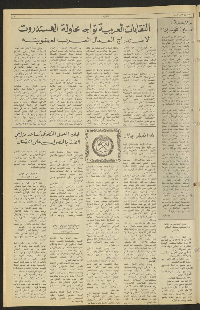 العدد 255 من جريدة الطليعة الأسبوعية، 20 كانون الثاني 1983