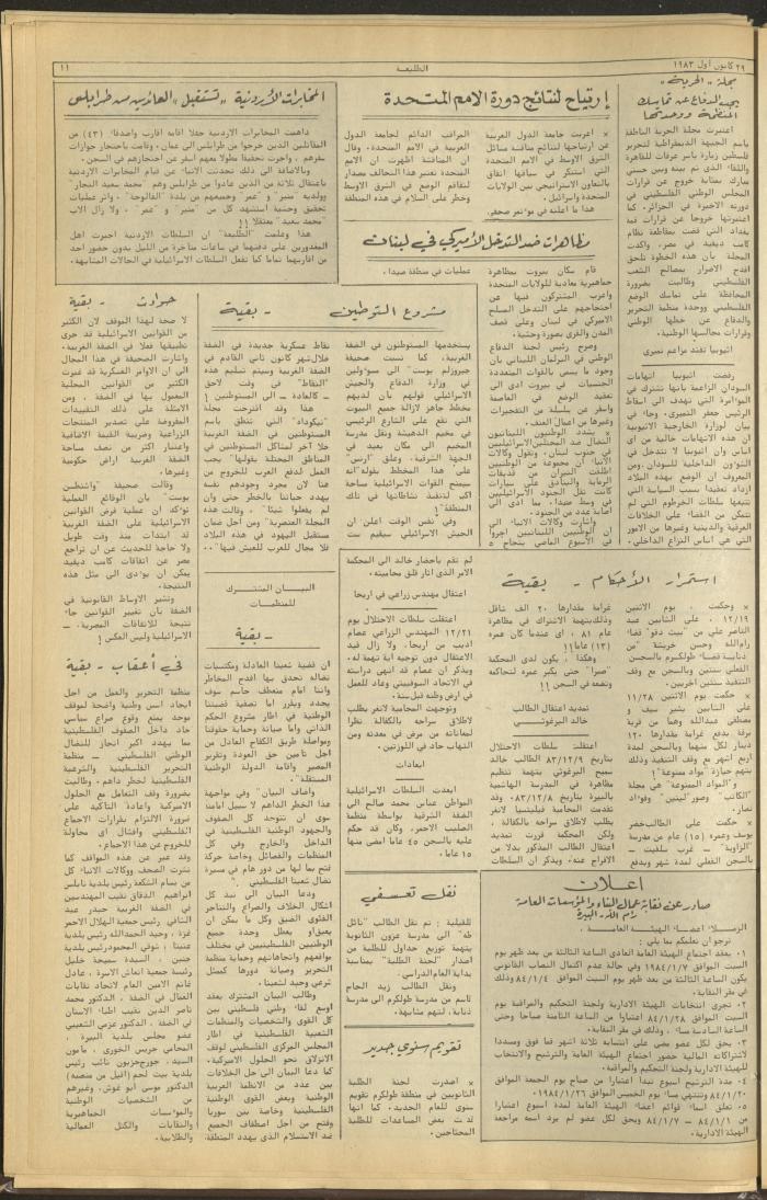 العدد 304 من جريدة الطليعة، 29 كانون أول 1983