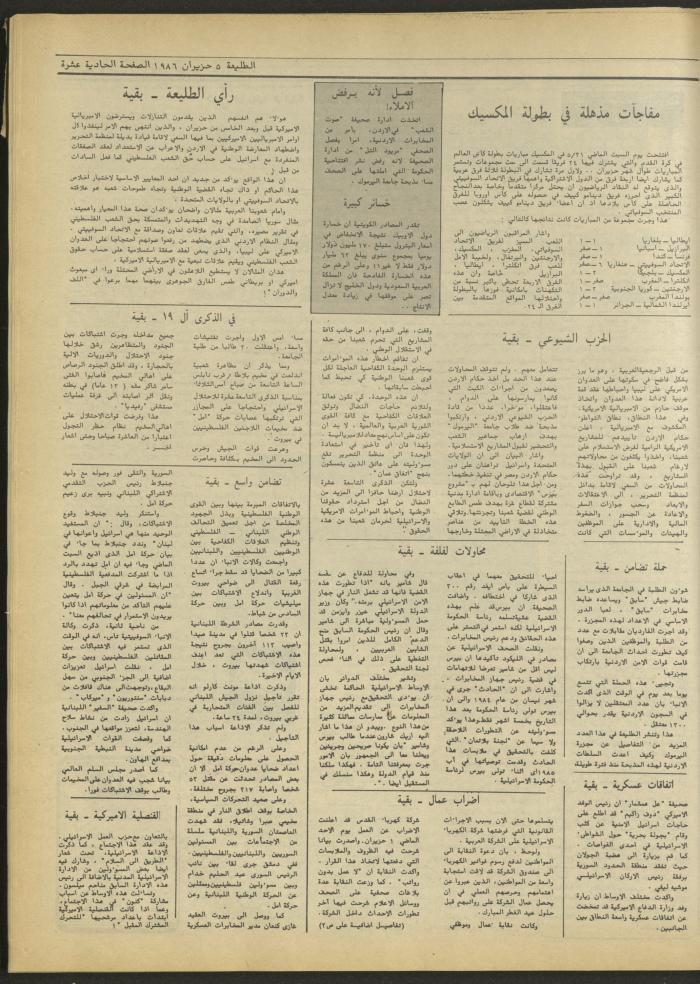 العدد 431 من جريدة الطليعة، 5 حزيران 1986