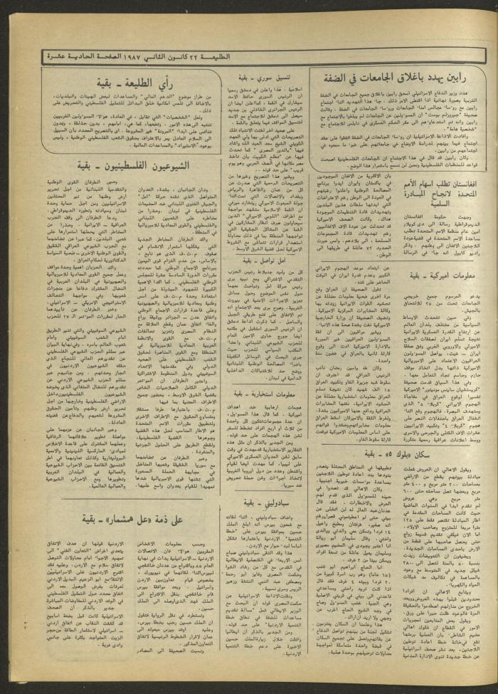 Attali'ah Newspaper, Issue No. 464, 22 January 1987	
