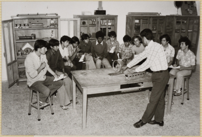 Students of the Arab Institute in Abu Dis during one of the science classes