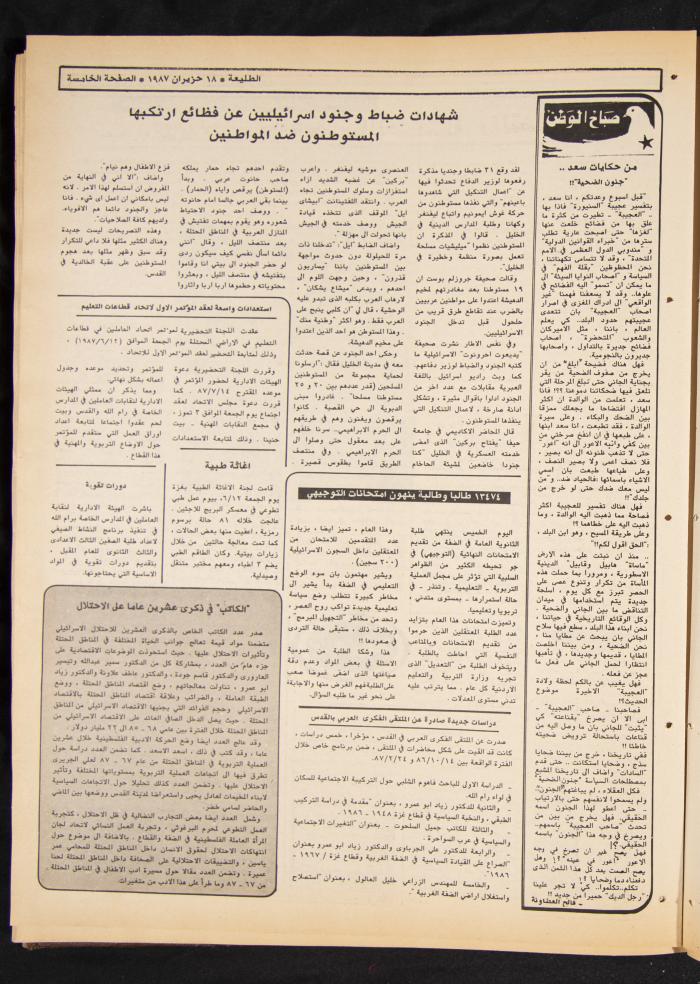 العدد 485 من جريدة الطليعة، 18 حزيران 1987