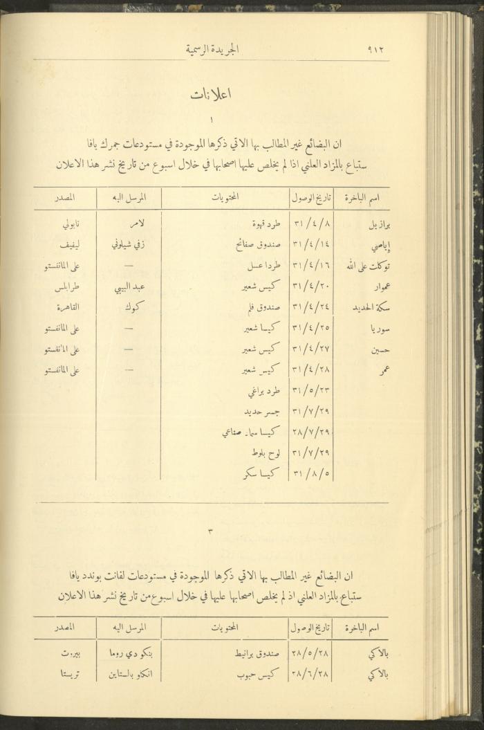 Issue No. 290 of the Official Palestine Newspaper, 1 September 1931

