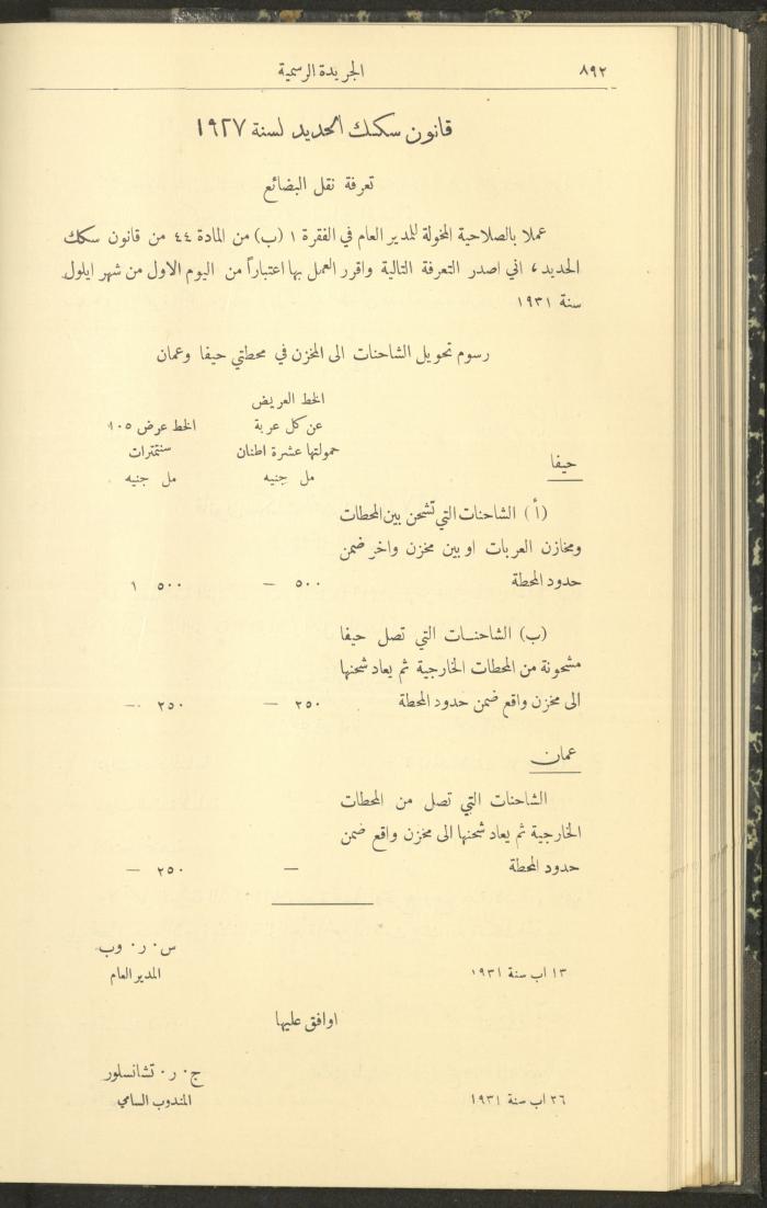 Issue No. 290 of the Official Palestine Newspaper, 1 September 1931
