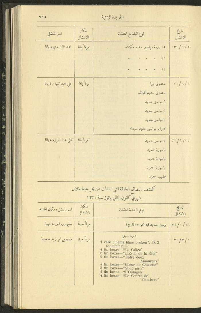 Issue No. 290 of the Official Palestine Newspaper, 1 September 1931
