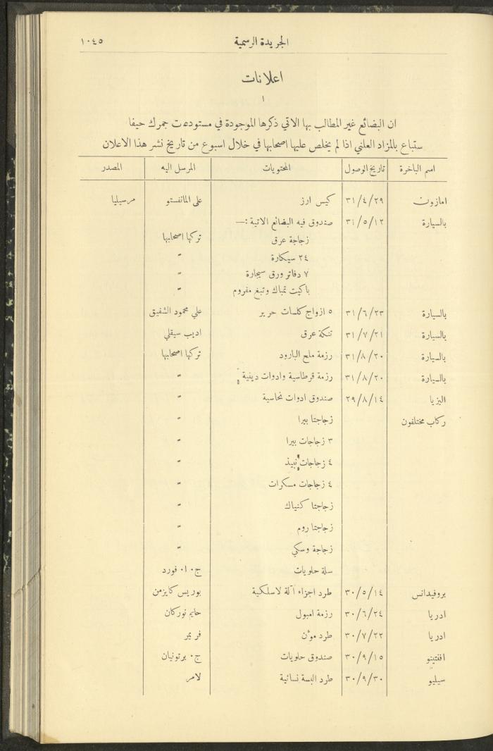 العدد 293 من جريدة حكومة فلسطين الرسمية، 16 تشرين الأول 1931