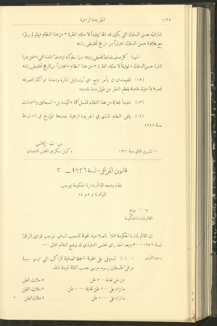 Issue No. 295 of the Official Palestine Newspaper, 16 November 1931
