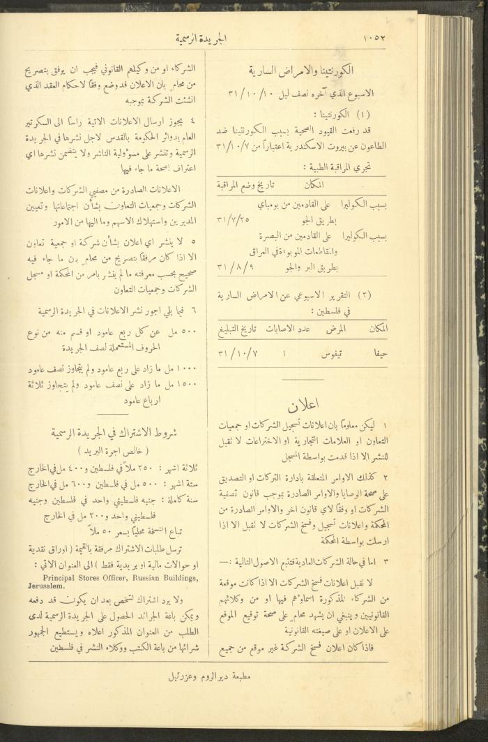 العدد 293 من جريدة حكومة فلسطين الرسمية، 16 تشرين الأول 1931