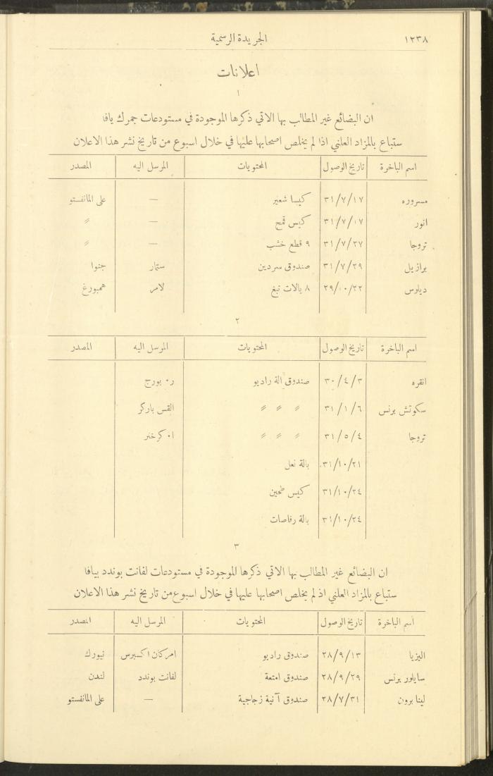 Issue No. 296 of the Official Palestine Newspaper, 1 January 1931
