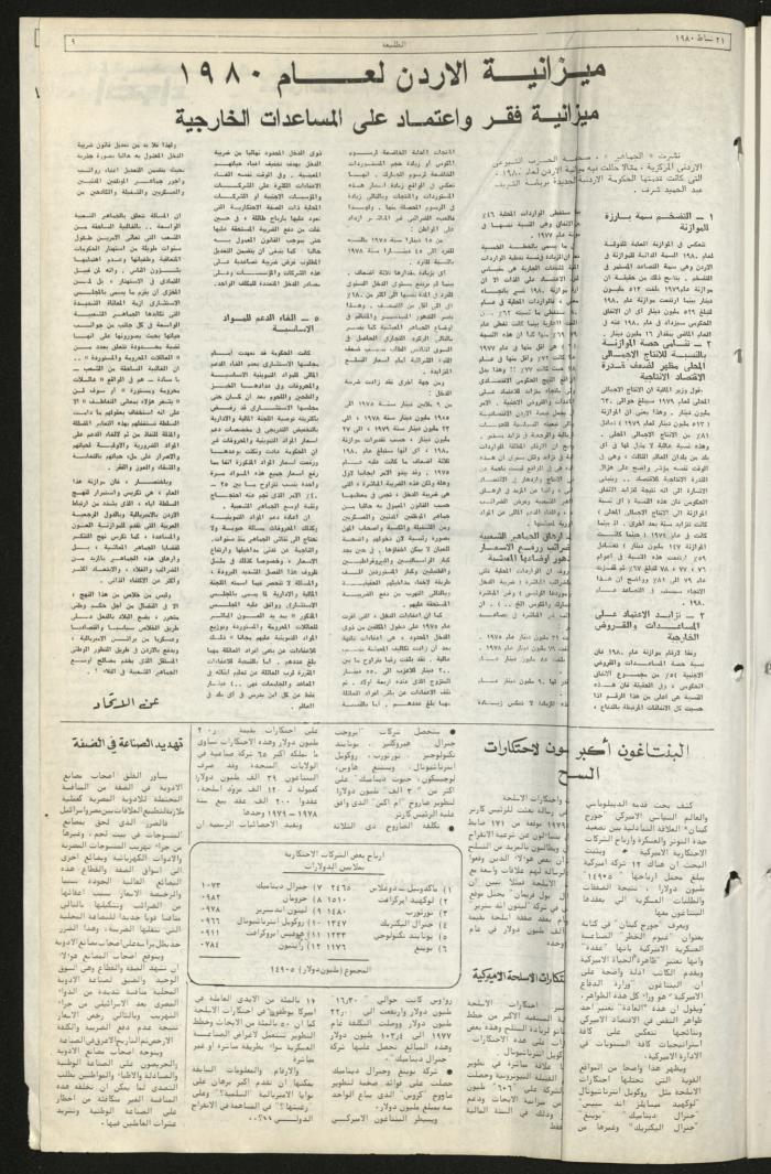 العدد مئة وثلاثة من جريدة الطليعة، 21 شباط 1980