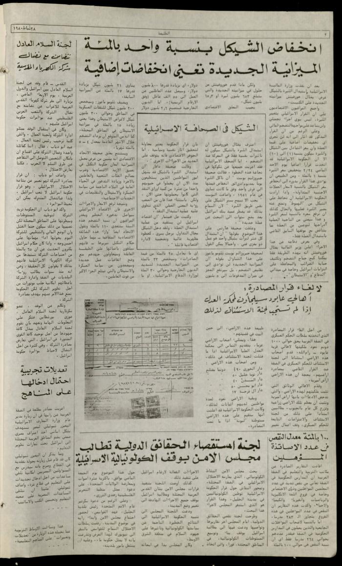 العدد  مئة وأربعة من جريدة الطليعة، 28 شباط 1980
