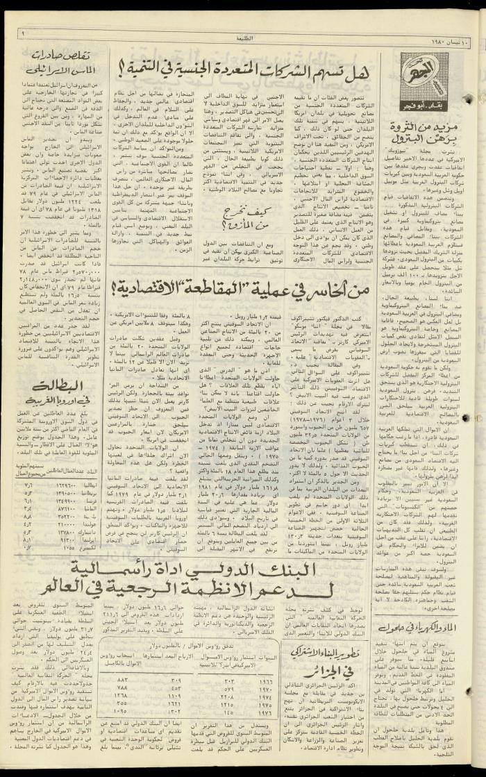 العدد مئة وعشرة من جريدة الطليعة، 10 نيسان 1980