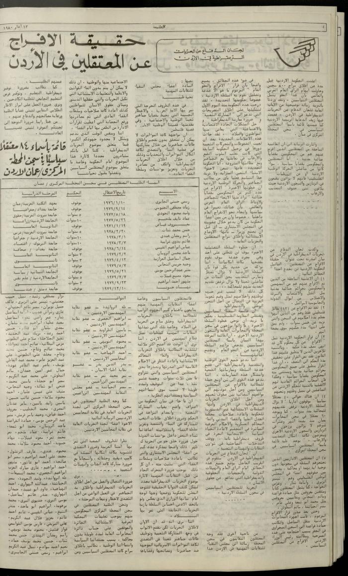 Issue One Hundred and Six of Attali'ah Newspaper, March 13 1980	