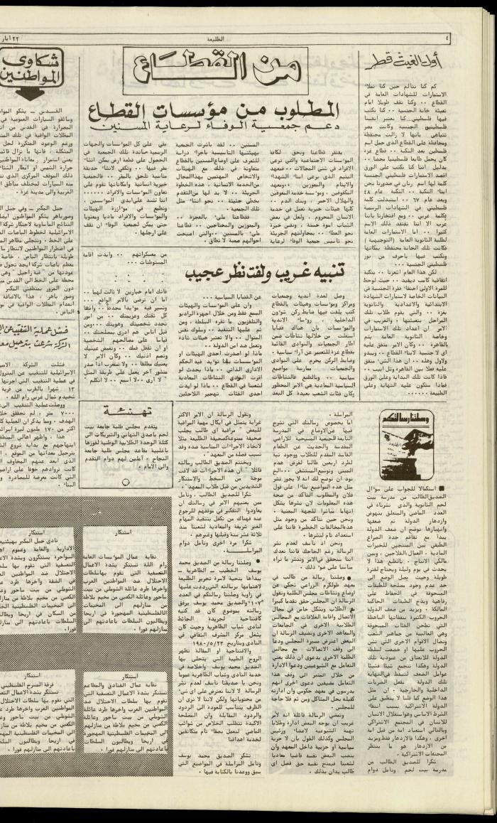 العدد مئة وستة عشر من جريدة الطليعة، 22 أيار 1980