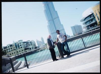 Adel Tartir in front of the Burj Khalifa, 2013