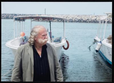 Adel Tartir in front of Khalid Lake in Sharjah, 2013