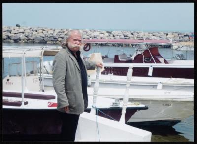 Adel Tartir in front of Khalid Lake in Sharjah, 2013