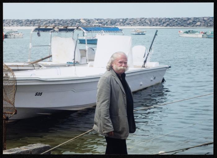 Adel Tartir in front of Khalid Lake in Sharjah, 2013