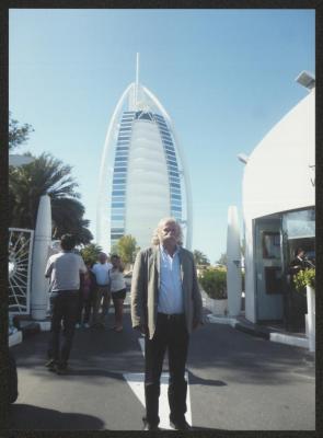 Adel Tartir in front of Burj al-Arab, 2013