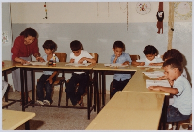 Children at the Deaf and Mute kindergarten of al-Murabitat Charitable Society in Qalqilya