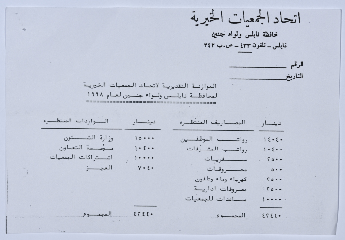 رسالة من اتحاد الجمعيات الخيرية إلى جمعية سلفيت الخيرية لحضور اجتماع الهيئة العامة للاتحاد