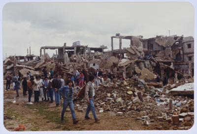 People Inspect Destruction, Shatila Camp, 1987