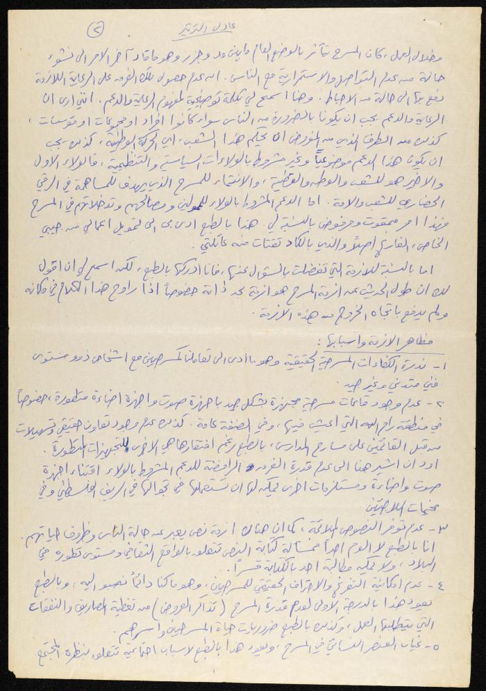 A Written Interview with Adel Tartir on the Local Palestinian Theatre Crisis